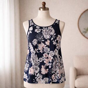 Agenda Navy & Peach Floral Tank Top Size M